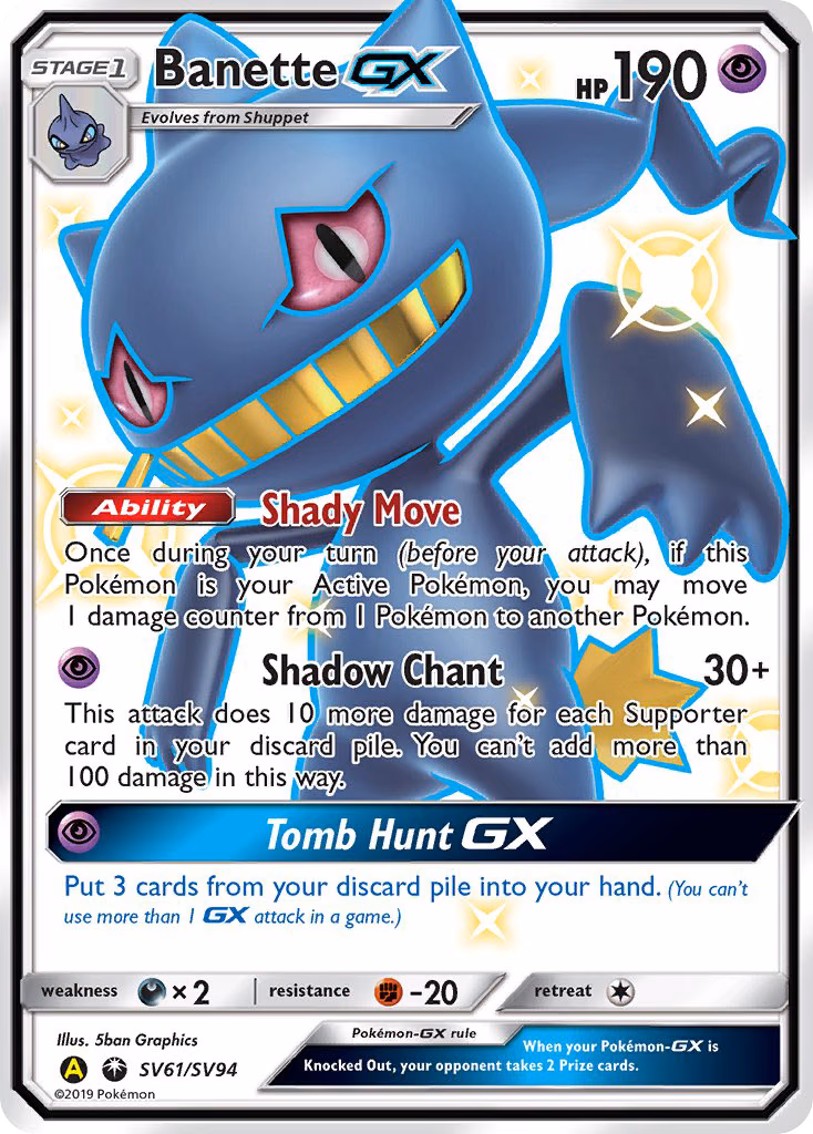 Banette-GX Pokemon card (SV61/SV94, Hidden Fates Shiny Vault)