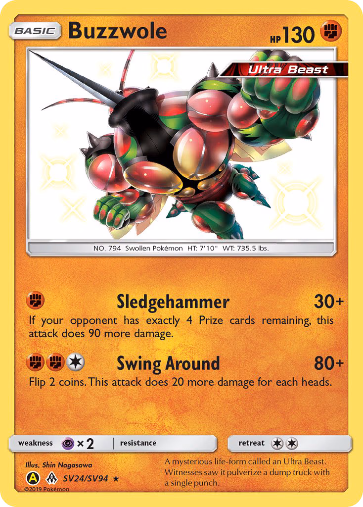 Buzzwole Pokemon card (SV24/SV94, Hidden Fates Shiny Vault)