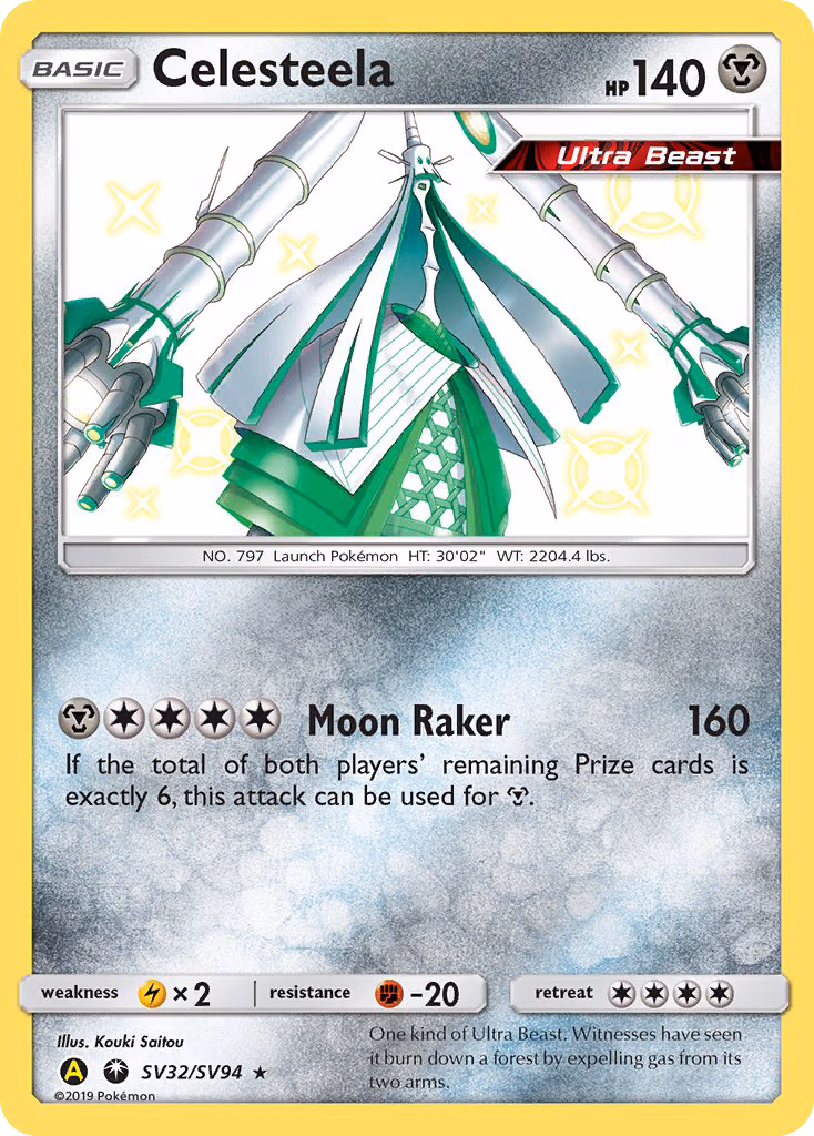Celesteela Pokemon card (SV32/SV94, Hidden Fates Shiny Vault)