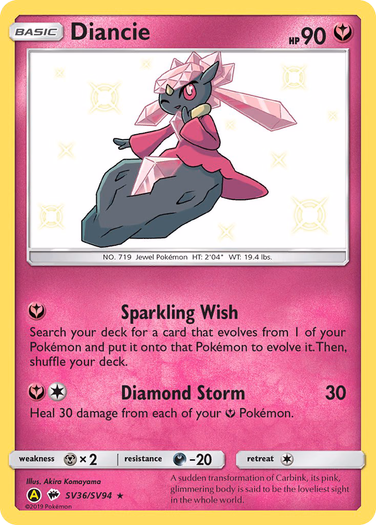 Diancie Pokemon card (SV36/SV94, Hidden Fates Shiny Vault)