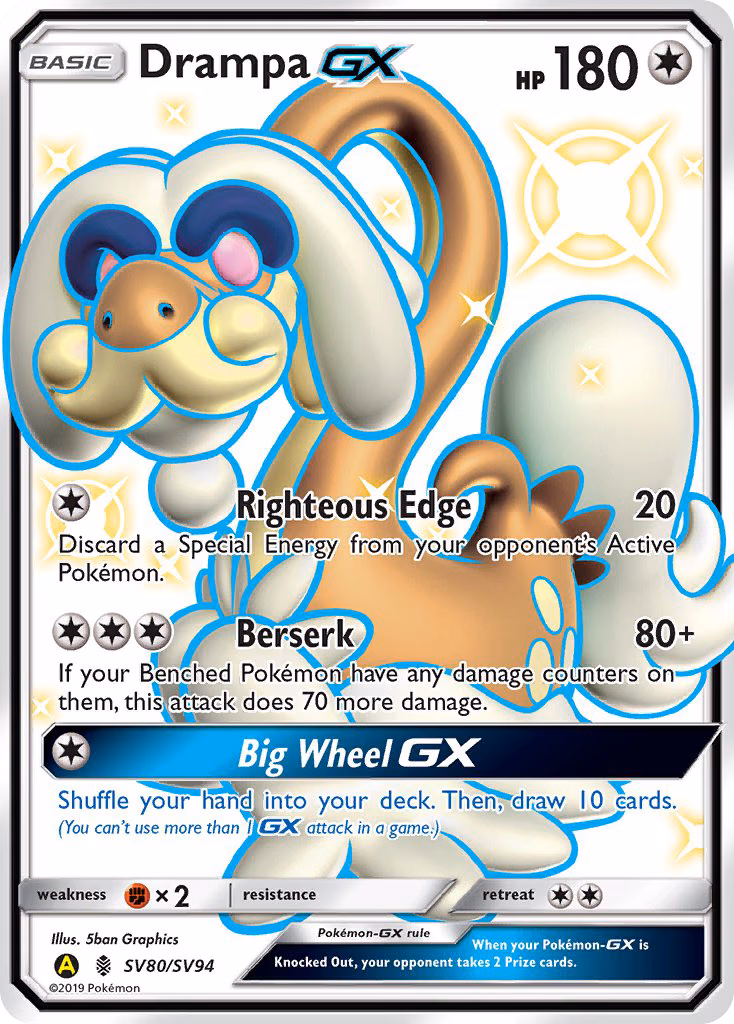 Drampa-GX Pokemon card (SV80/SV94, Hidden Fates Shiny Vault)
