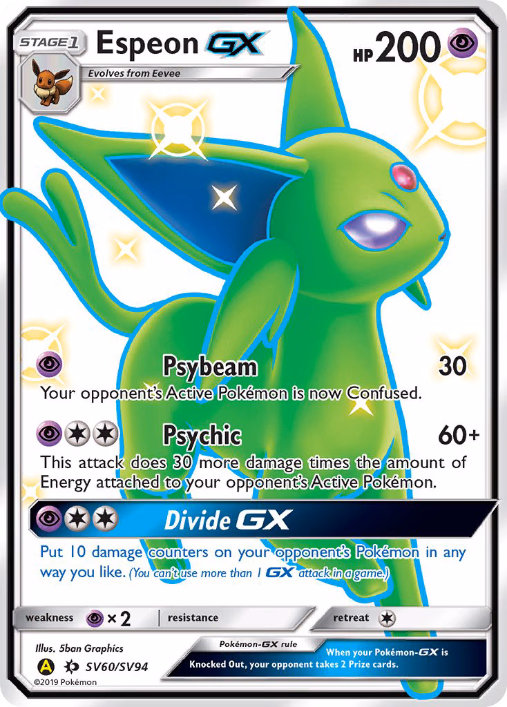 Espeon-GX Pokemon card (SV60/SV94, Hidden Fates Shiny Vault)