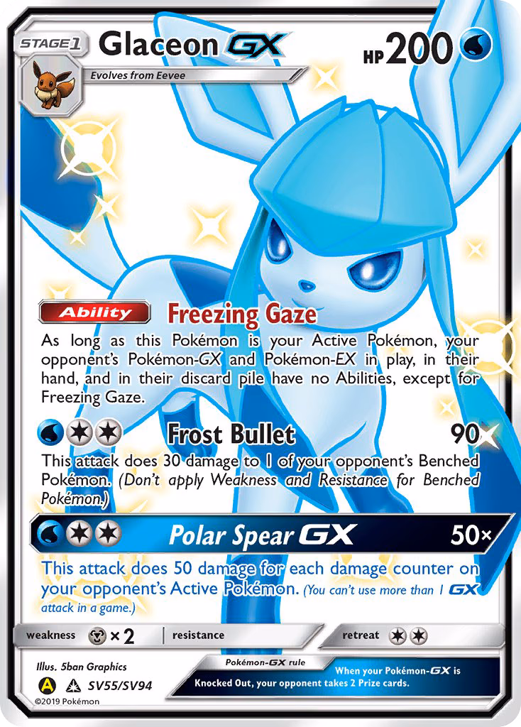 Glaceon-GX Pokemon card (SV55/SV94, Hidden Fates Shiny Vault)