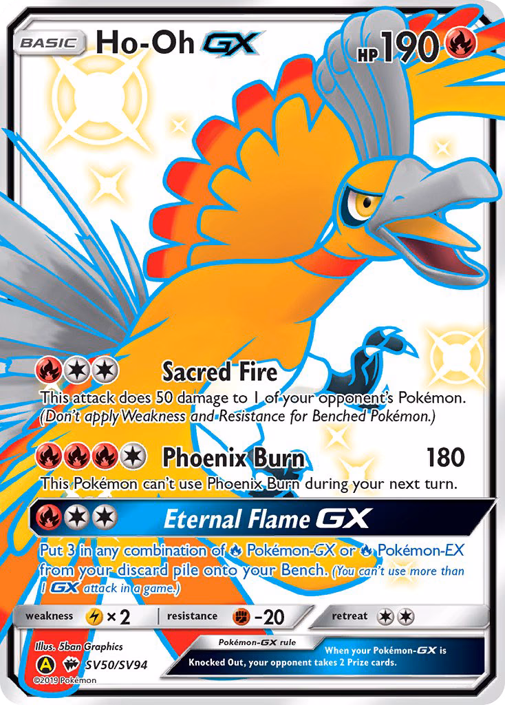 Ho-Oh-GX Pokemon card (SV50/SV94, Hidden Fates Shiny Vault)