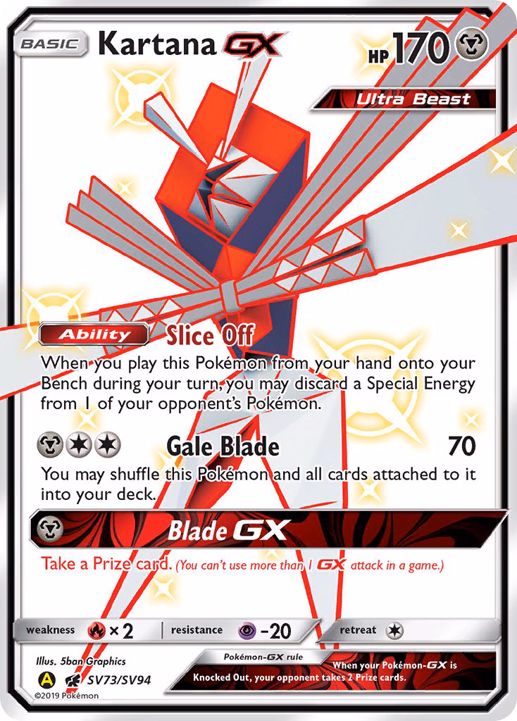 Kartana-GX Pokemon card (SV73/SV94, Hidden Fates Shiny Vault)