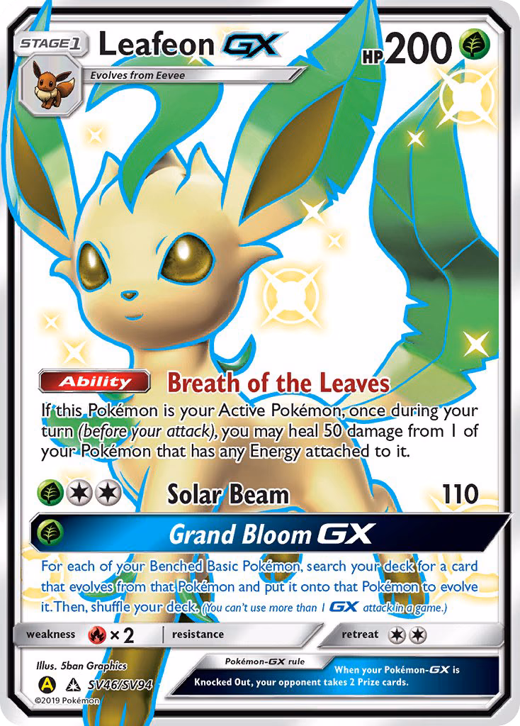 Leafeon-GX Pokemon card (SV46/SV94, Hidden Fates Shiny Vault)