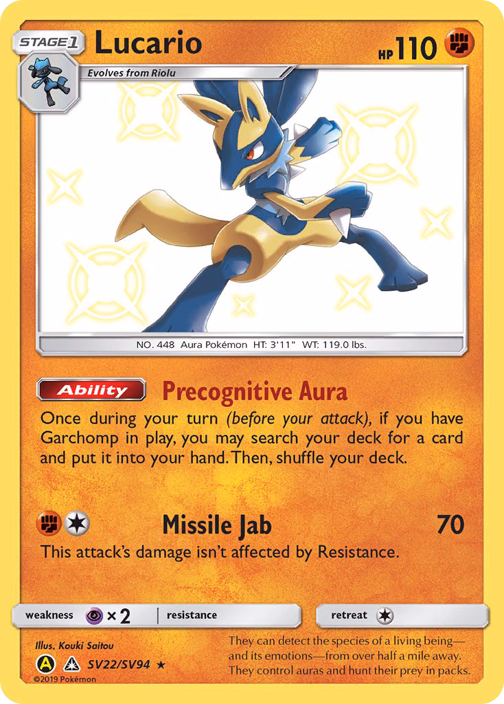 Lucario Pokemon card (SV22/SV94, Hidden Fates Shiny Vault)