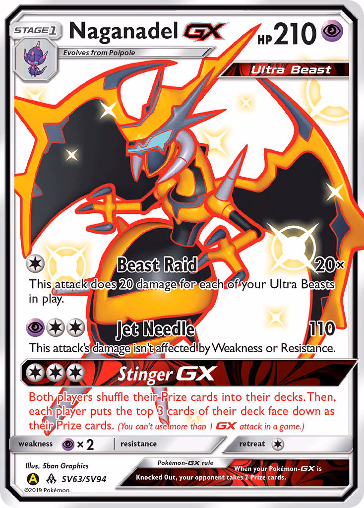 Naganadel-GX Pokemon card (SV63/SV94, Hidden Fates Shiny Vault)