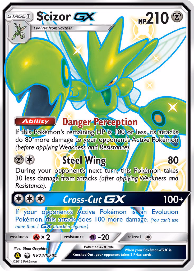 Scizor-GX Pokemon card (SV72/SV94, Hidden Fates Shiny Vault)