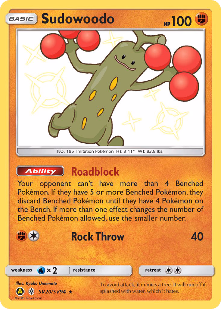 Sudowoodo Pokemon card (SV20/SV94, Hidden Fates Shiny Vault)