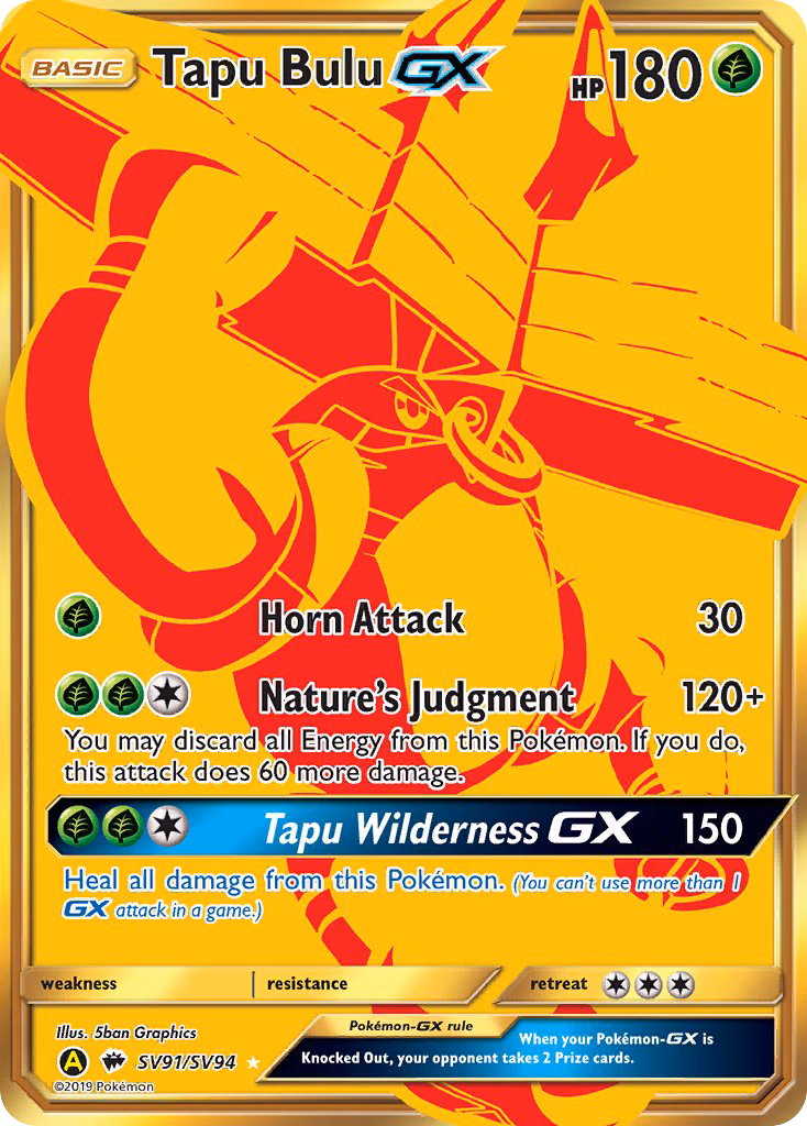 Tapu Bulu-GX Pokemon card (SV91/SV94, Hidden Fates Shiny Vault)