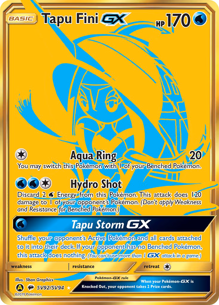 Tapu Fini-GX Pokemon card (SV92/SV94, Hidden Fates Shiny Vault)
