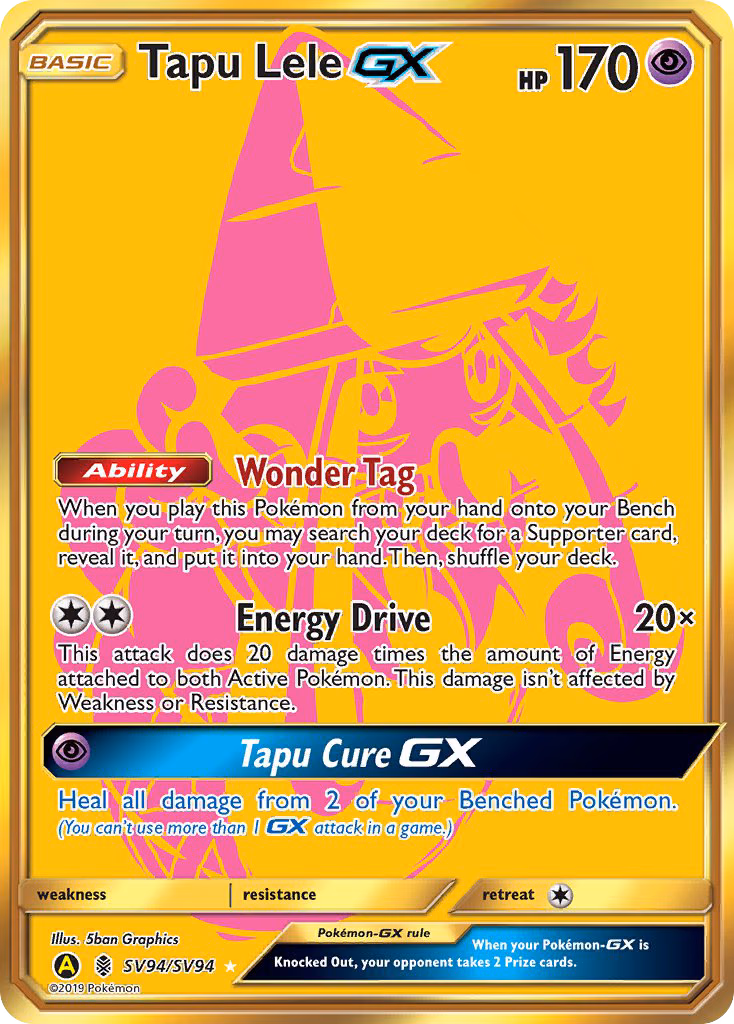 Tapu Lele-GX Pokemon card (SV94/SV94, Hidden Fates Shiny Vault)