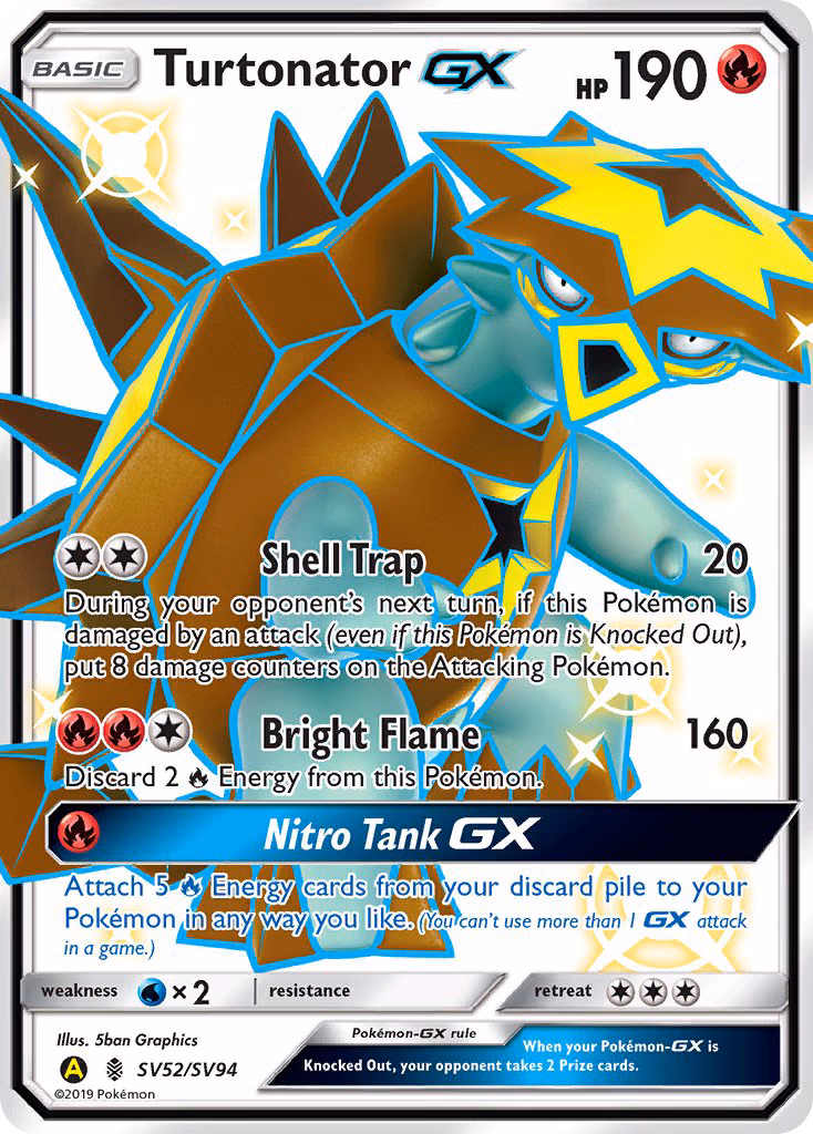 Turtonator-GX Pokemon card (SV52/SV94, Hidden Fates Shiny Vault)