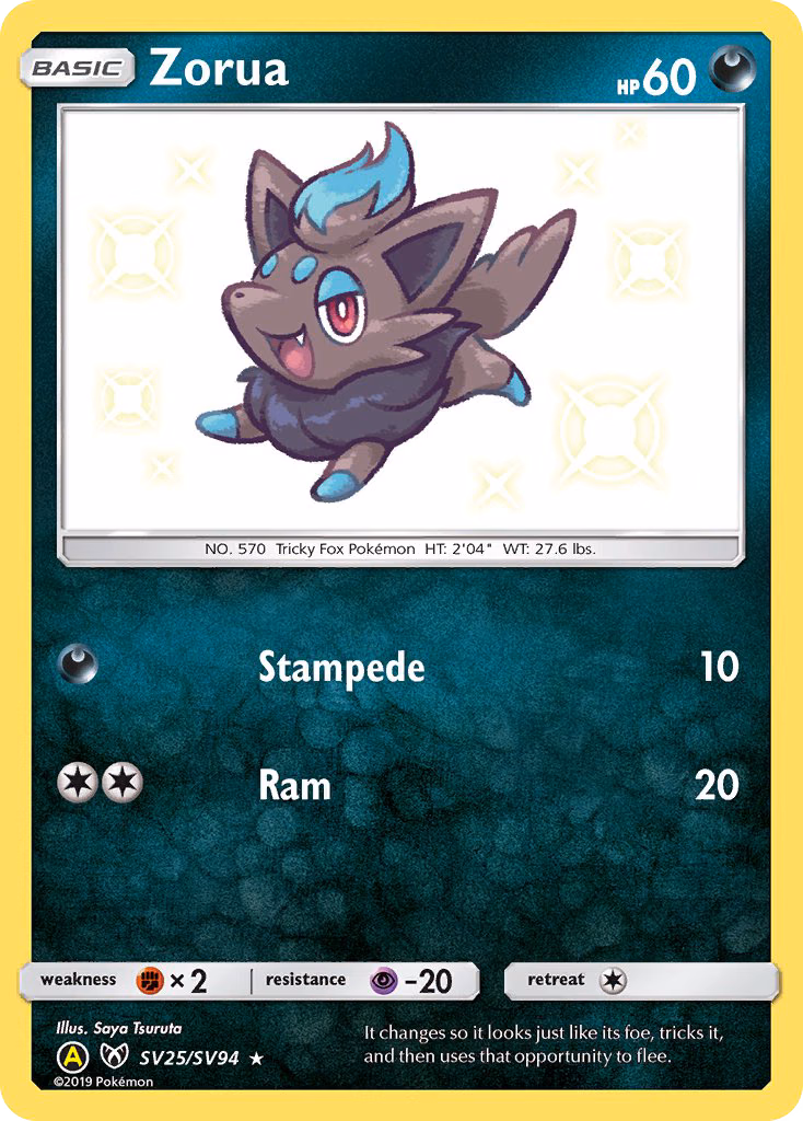 Zorua Pokemon card (SV25/SV94, Hidden Fates Shiny Vault)