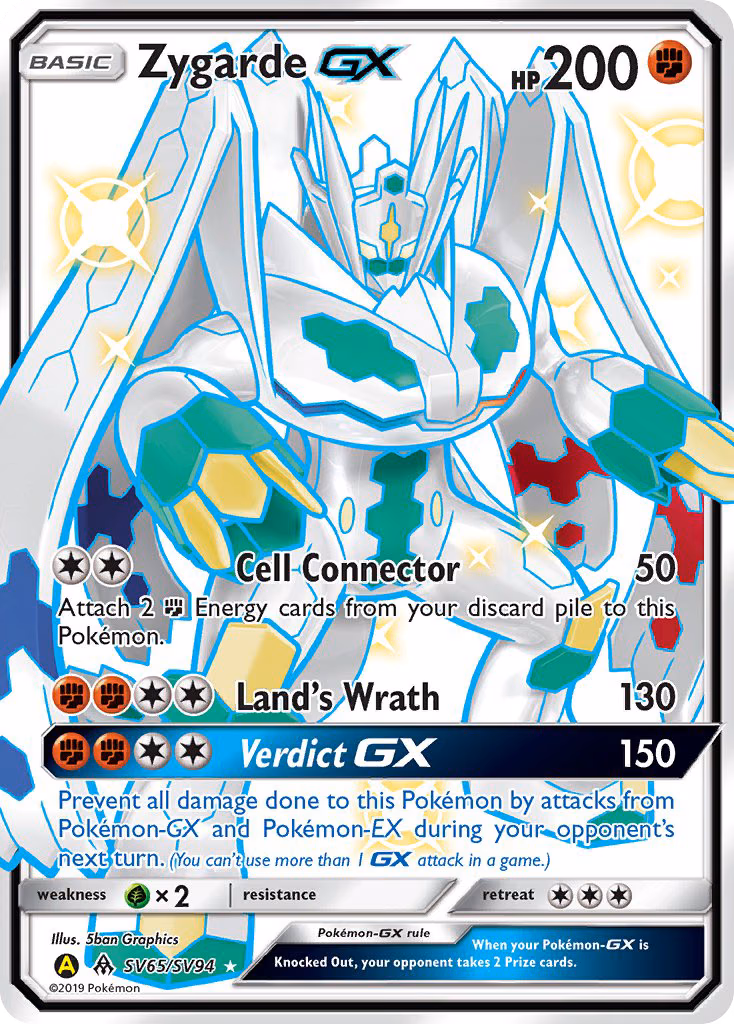 Zygarde-GX Pokemon card (SV65/SV94, Hidden Fates Shiny Vault)