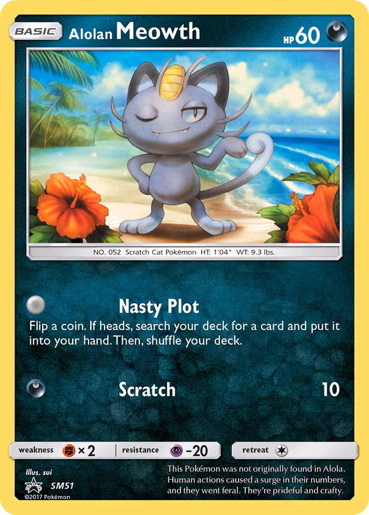 Alolan Meowth Pokemon card (SM51, SM Black Star Promos)