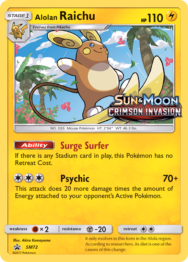 Alolan Raichu Pokemon card (SM72, SM Black Star Promos)