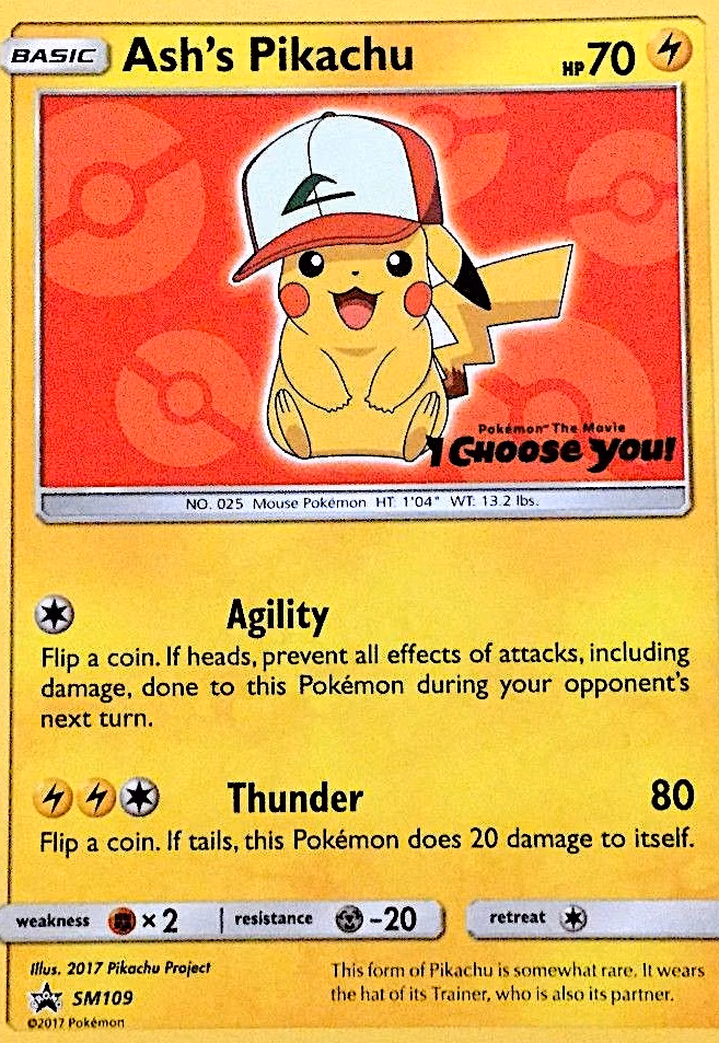 Ash's Pikachu Pokemon card (SM109, SM Black Star Promos)