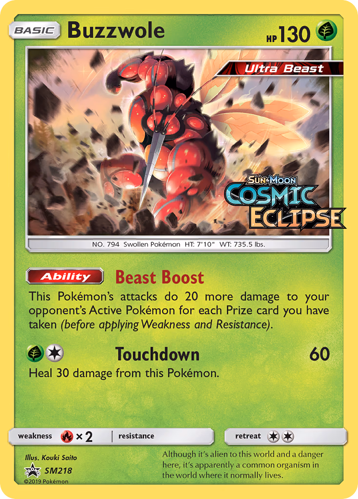 Buzzwole Pokemon card (SM218, SM Black Star Promos)