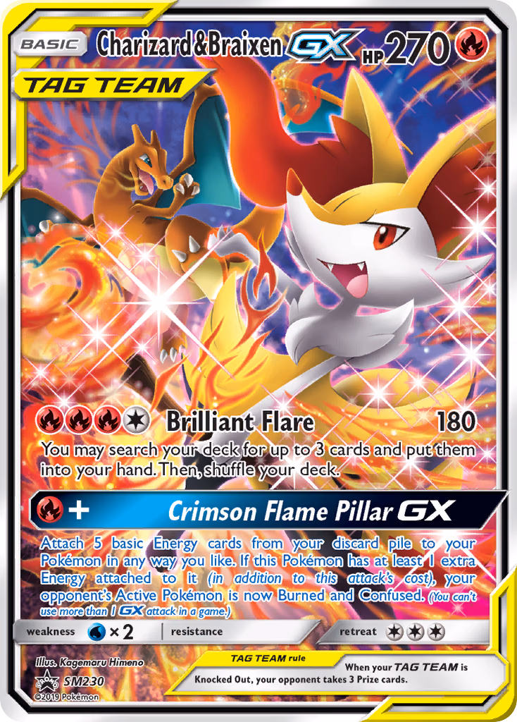 Charizard & Braixen-GX Pokemon card (SM230, SM Black Star Promos)