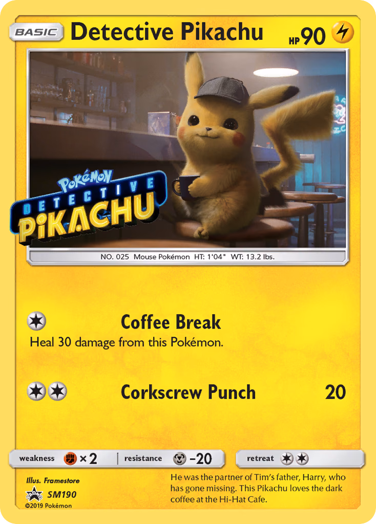 Detective Pikachu Pokemon card (SM190, SM Black Star Promos)