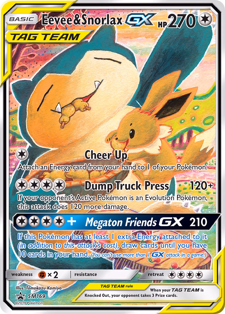 Eevee & Snorlax-GX Pokemon card (SM169, SM Black Star Promos)