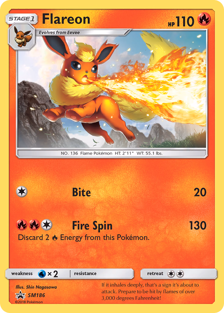 Flareon Pokemon card (SM186, SM Black Star Promos)