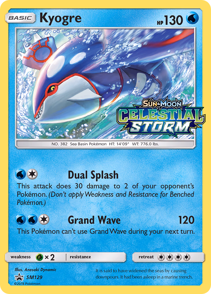 Kyogre Pokemon card (SM129, SM Black Star Promos)