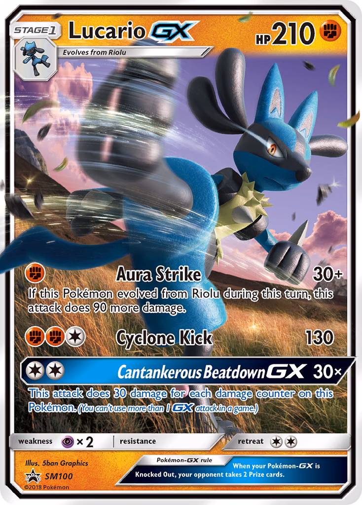 Lucario-GX Pokemon card (SM100, SM Black Star Promos)