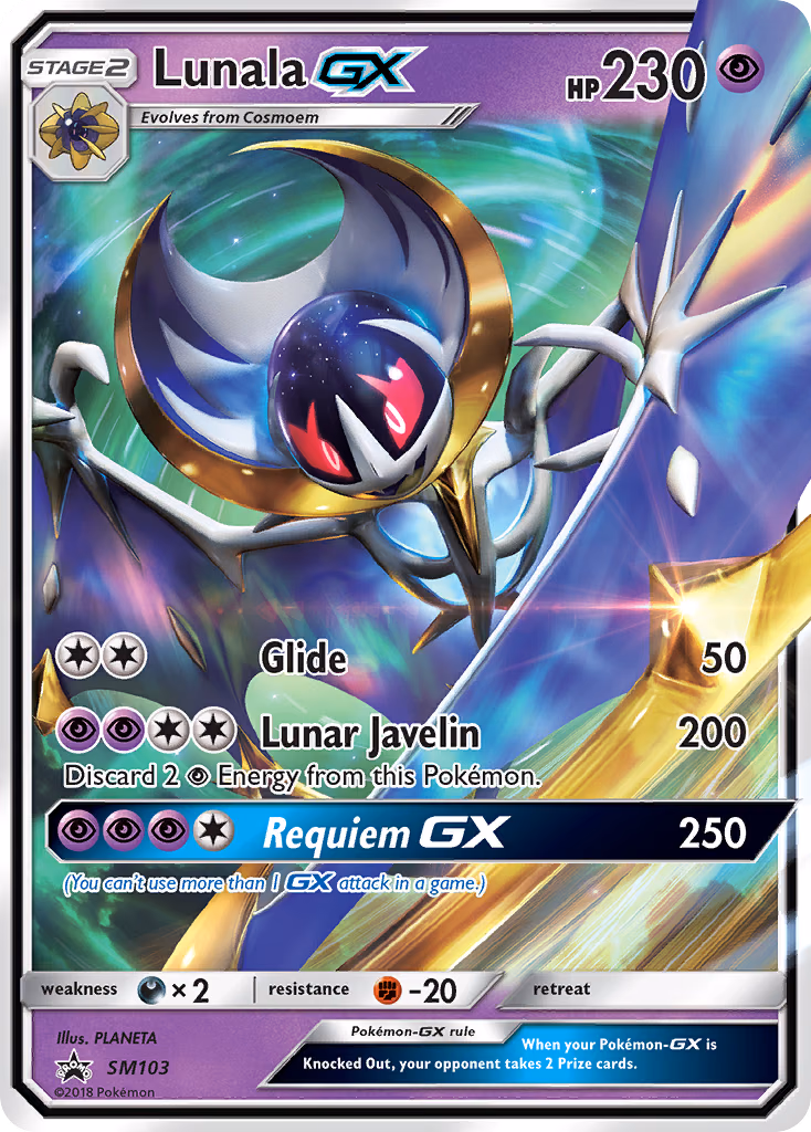 Lunala-GX Pokemon card (SM103, SM Black Star Promos)