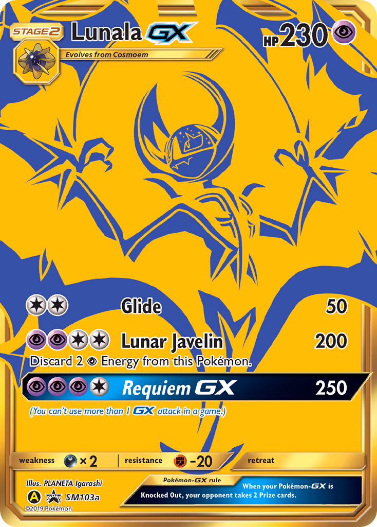 Lunala-GX Pokemon card (SM103a, SM Black Star Promos)