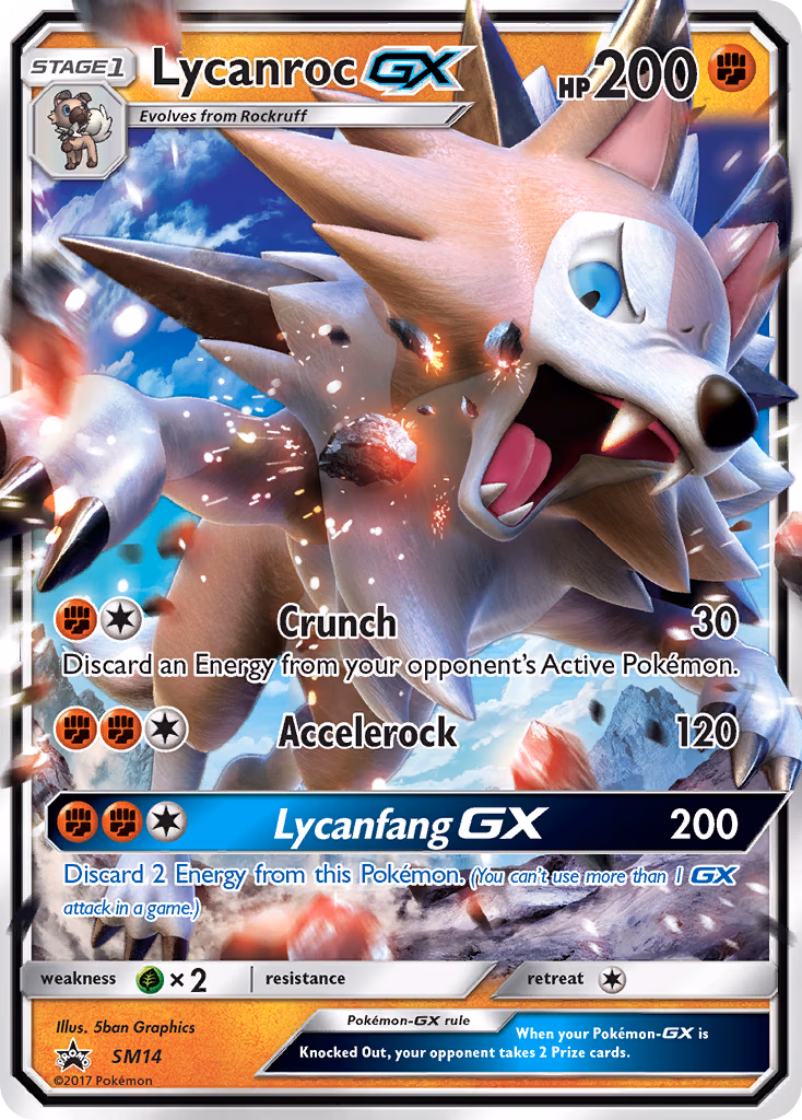 Lycanroc-GX Pokemon card (SM14, SM Black Star Promos)