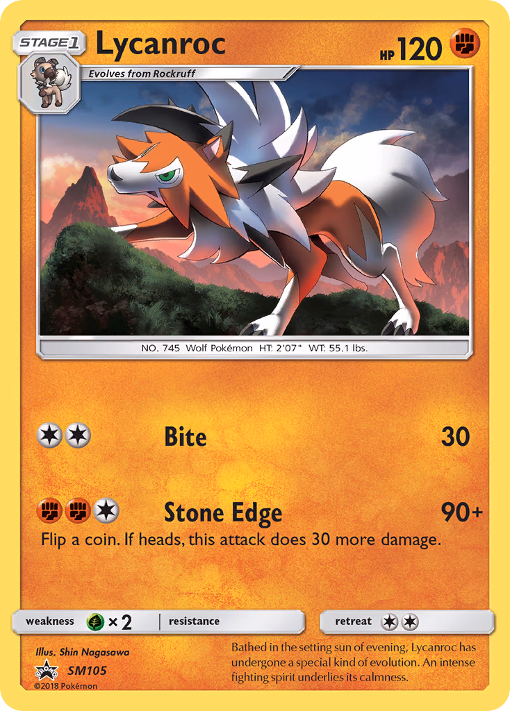 Lycanroc Pokemon card (SM105, SM Black Star Promos)