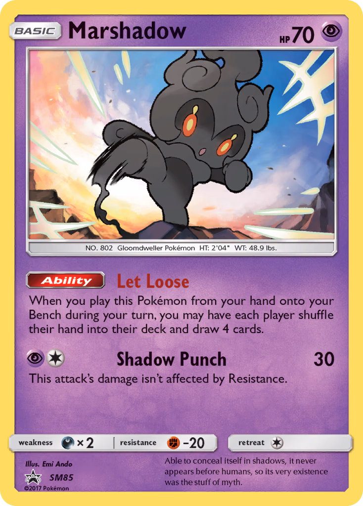 Marshadow Pokemon card (SM85, SM Black Star Promos)