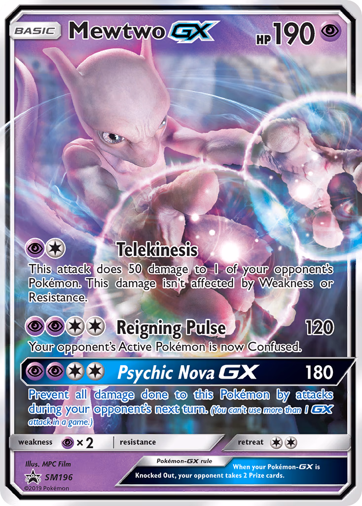 Mewtwo-GX Pokemon card (SM196, SM Black Star Promos)