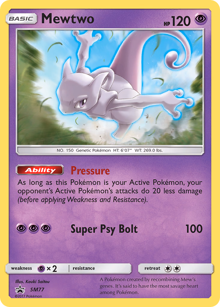 Mewtwo Pokemon card (SM77, SM Black Star Promos)