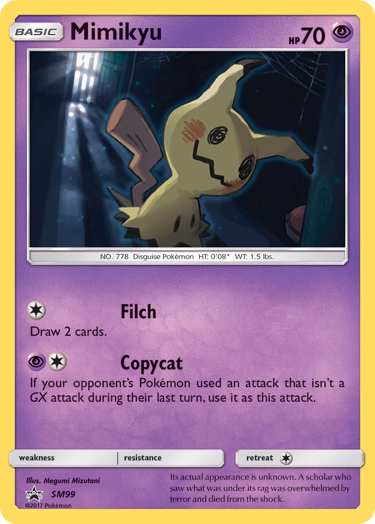 Mimikyu Pokemon card (SM99, SM Black Star Promos)
