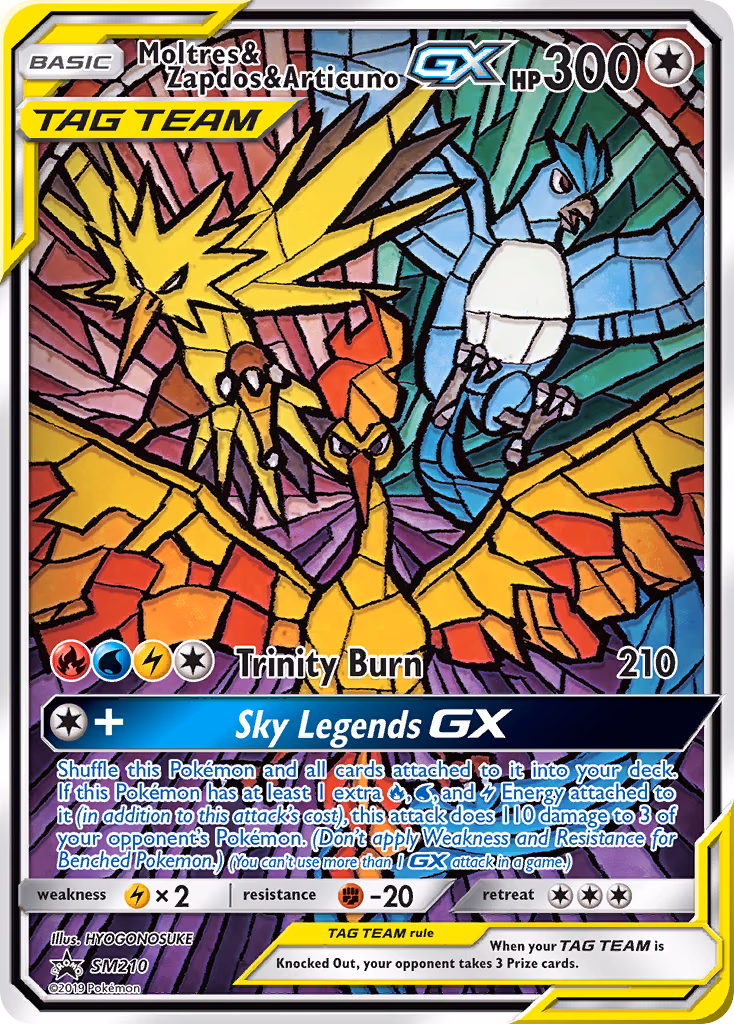Moltres & Zapdos & Articuno-GX Pokemon card (SM210, SM Black Star Promos)