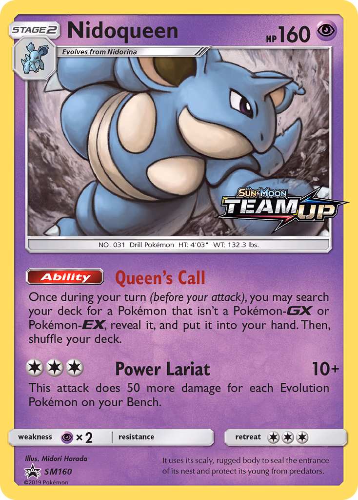 Nidoqueen Pokemon card (SM160, SM Black Star Promos)