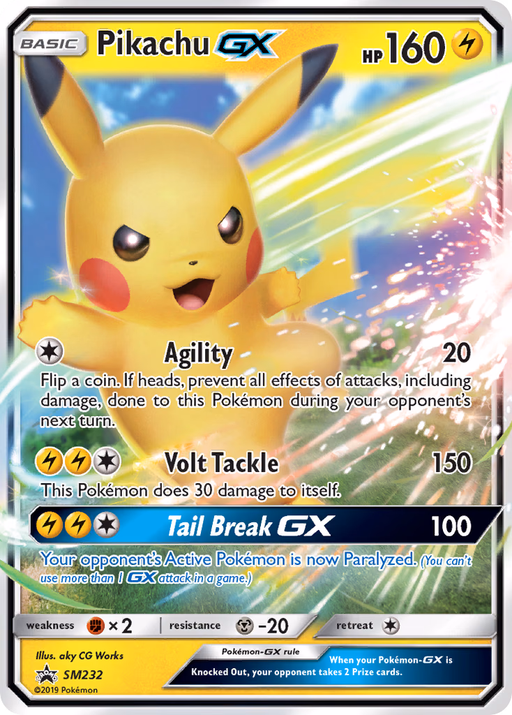 Pikachu-GX Pokemon card (SM232, SM Black Star Promos)
