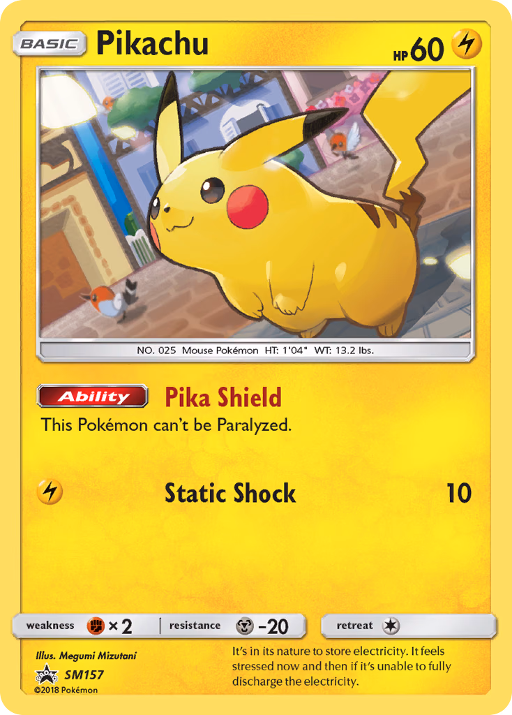 Pikachu Pokemon card (SM157, SM Black Star Promos)