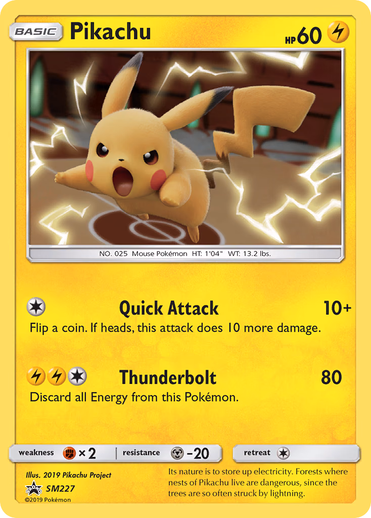 Pikachu Pokemon card (SM227, SM Black Star Promos)