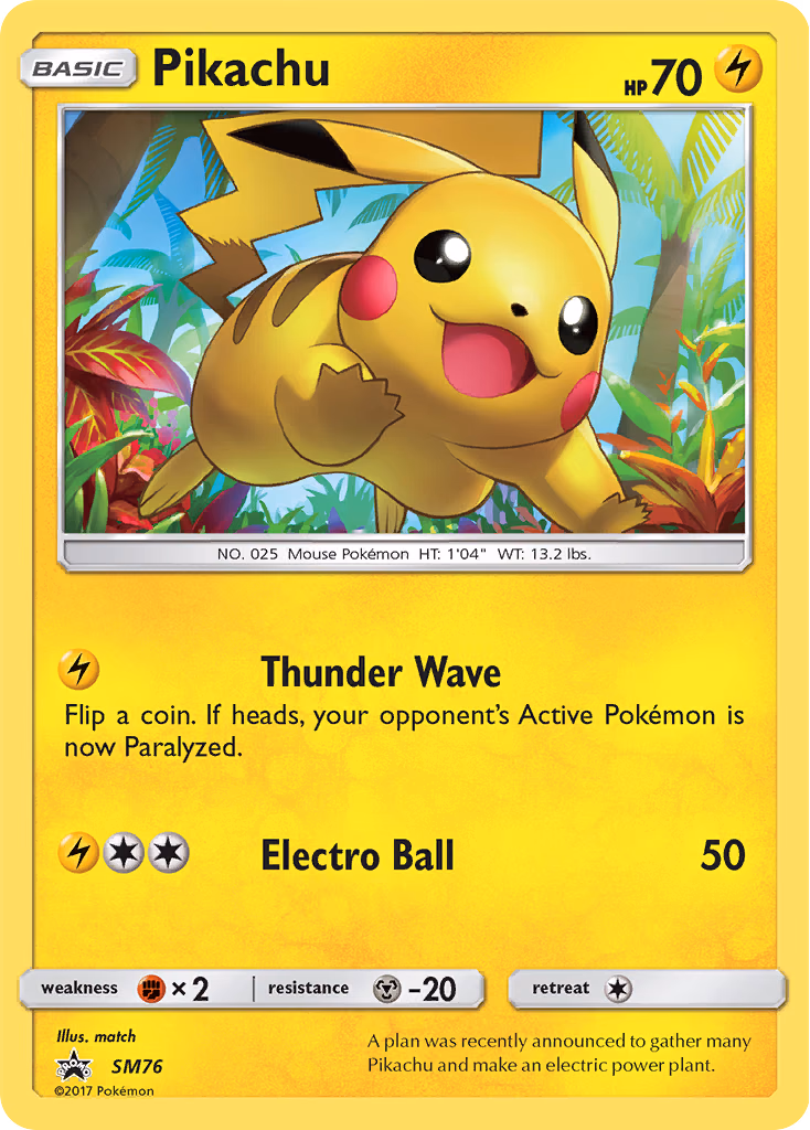 Pikachu Pokemon card (SM76, SM Black Star Promos)