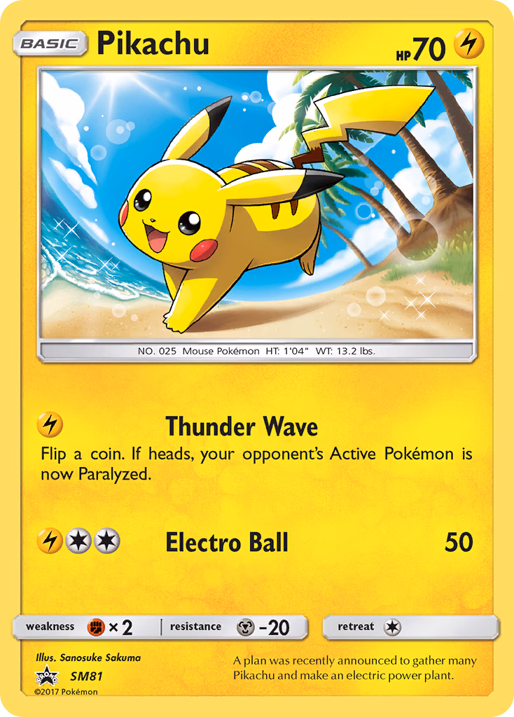 Pikachu Pokemon card (SM81, SM Black Star Promos)
