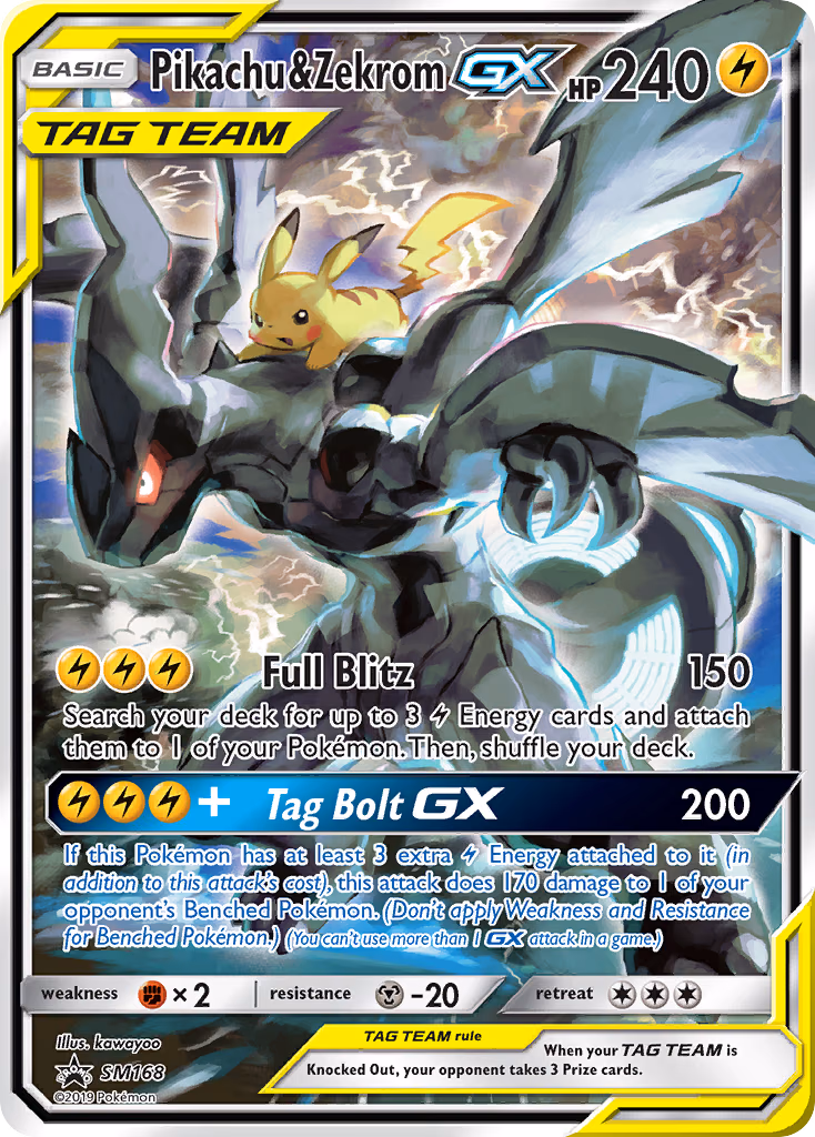 Pikachu & Zekrom-GX Pokemon card (SM168, SM Black Star Promos)