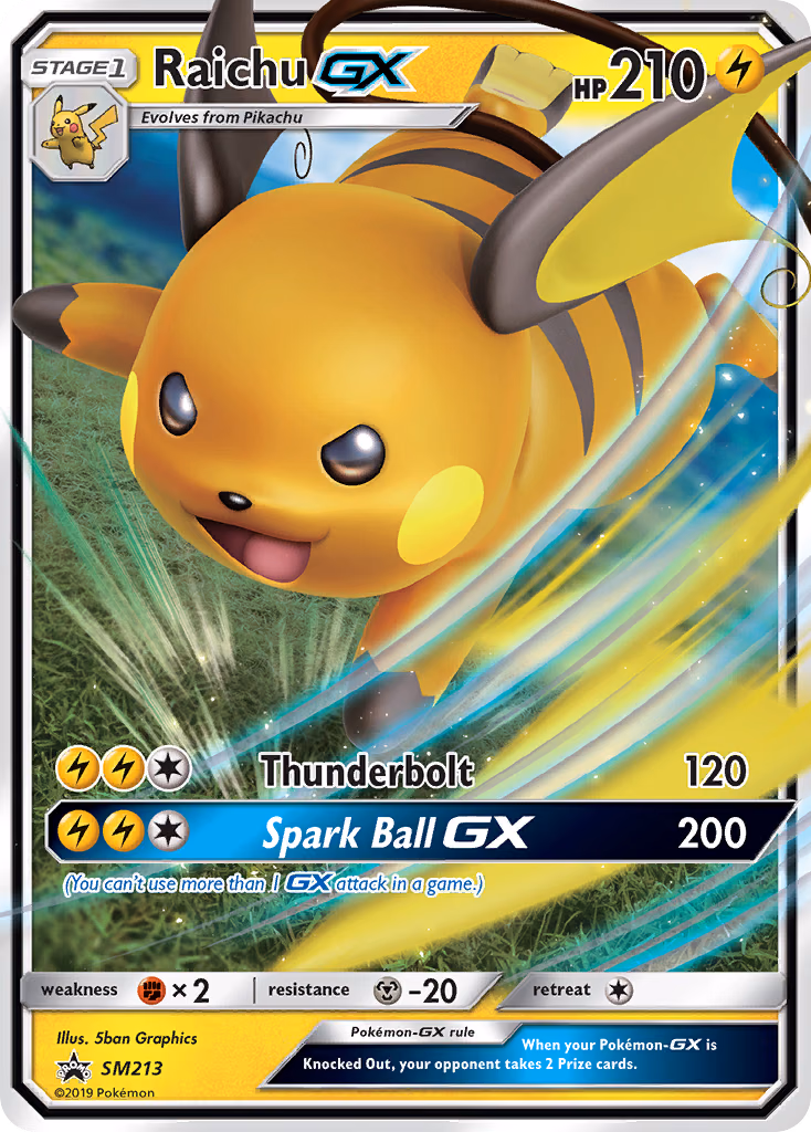 Raichu-GX Pokemon card (SM213, SM Black Star Promos)