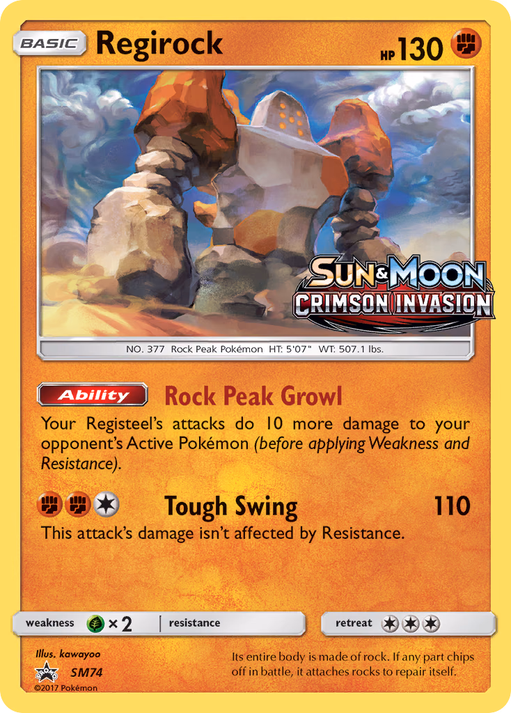Regirock Pokemon card (SM74, SM Black Star Promos)