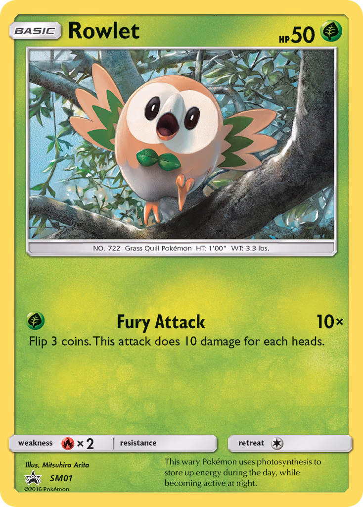 Rowlet Pokemon card (SM01, SM Black Star Promos)