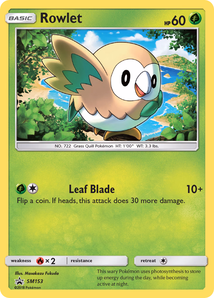 Rowlet Pokemon card (SM153, SM Black Star Promos)